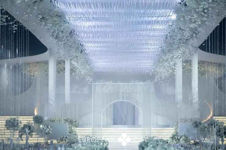 来看看这场百万级别的时尚极简风白色水晶主题婚礼